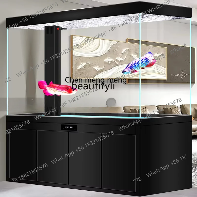 

X Living room floor-to-ceiling large dragon fish tank water-free ecological bottom filter ultra-white glass, aquarium