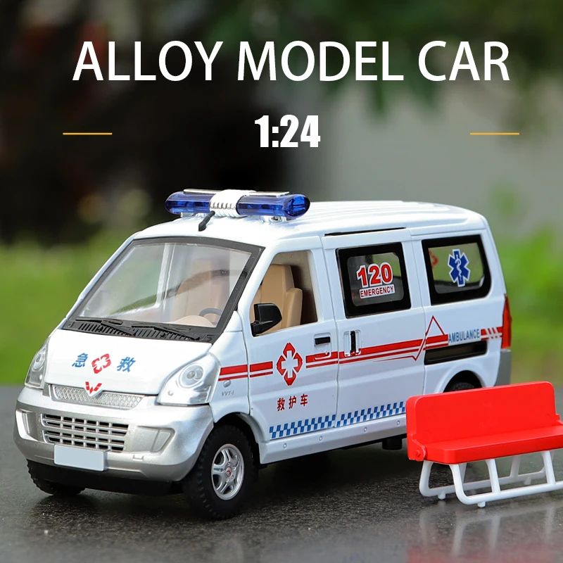 1:24 Ambulance Police Car Alloy Model Auto Diecasts Vehicle Hot Wheels One Piece Fast and Furious Premium Gift Toys for Children