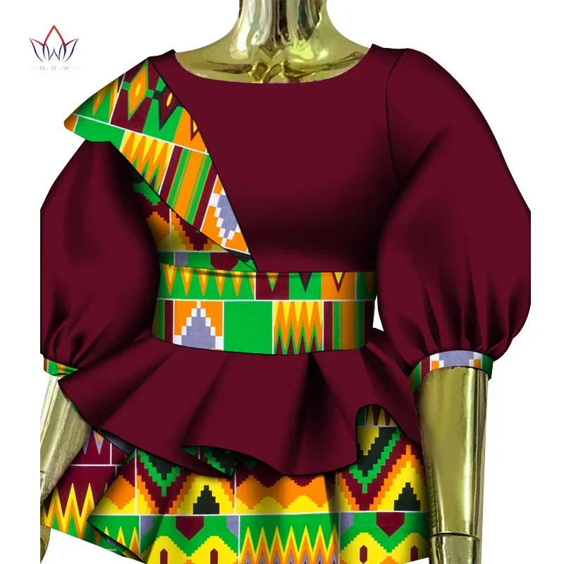 Bintarealwax African Women Shirt Fashion Packwrok Tops Double Pendulum Designs Women\'s Shirts Plus Size  African Clothing WY647