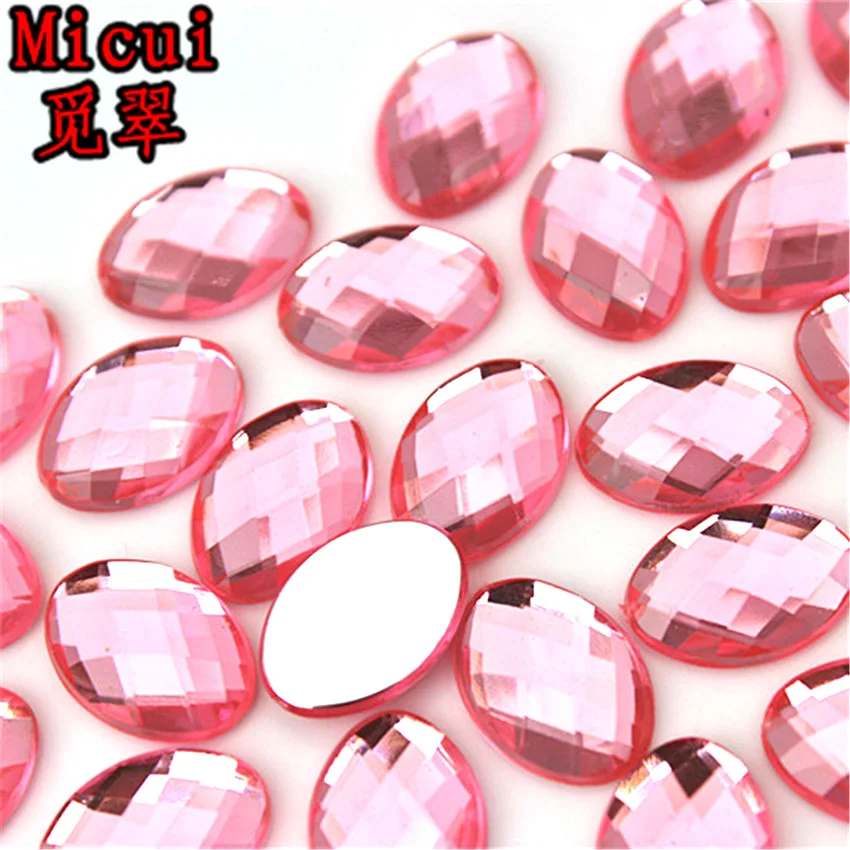 Micui 100Pcs 10*14mm Oval Shape Flat Back Rhinestone Applique Acrylic Stone Crystals Non Hotfix Crafts Jewelry Accessories MC772