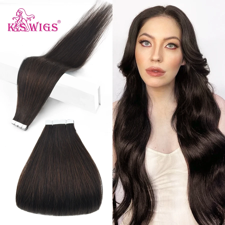 Ks Pruiken Tape In Human Hair Extensions Straight Naadloze Huid Inslag Bruin Natuurlijke Non-Remy Menselijk Haar Onzichtbare tape Ins