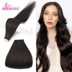 K.S WIGS Tape In Human Hair Extensions Straight Seamless Skin Weft Black Brown Natural Non-Remy Human Hair Invisible Tape Ins