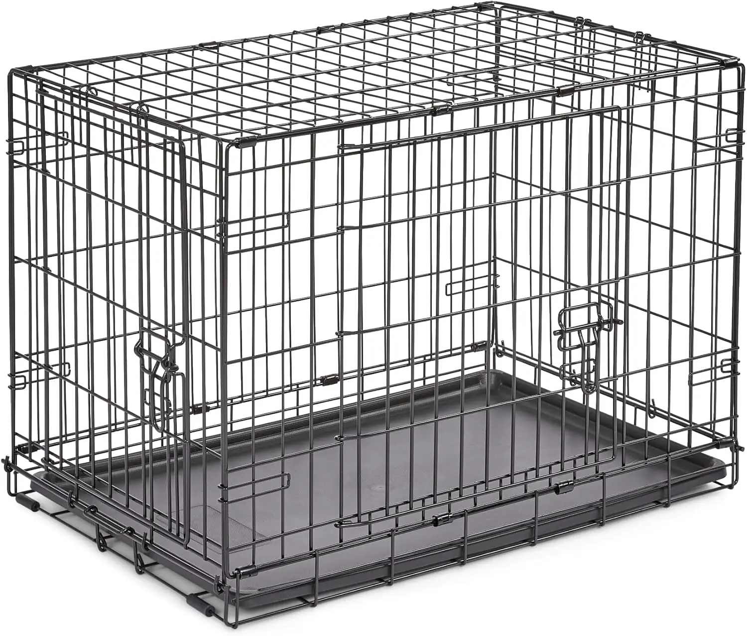 

30-Inch Double Door Folding Metal Dog Crate with Leak-Proof Pan for Medium Breeds, Easy Setup