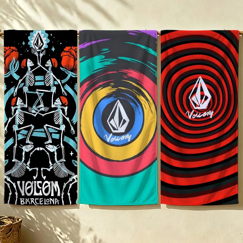Toalha de praia da marca V-Volcom, toalha de banho absorvente de secagem rápida para natação, academia, camping, atividades ao ar livre.