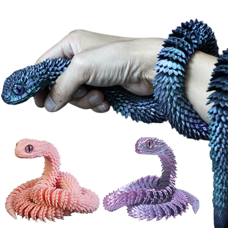 30-60cm 3D Printing Zodiac Snake New Year Snake Toys Model Flexible Joint Simulation Viper Toys Desktop Decor Kids Birthday Gift