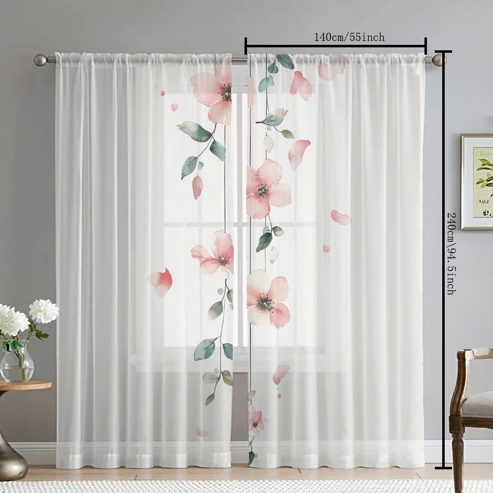 2Pcs Watercolor Drooping Branch Floral Print Home Decoration Window Screens Suitable For Coffee Shops, Restaurants, Bedrooms
