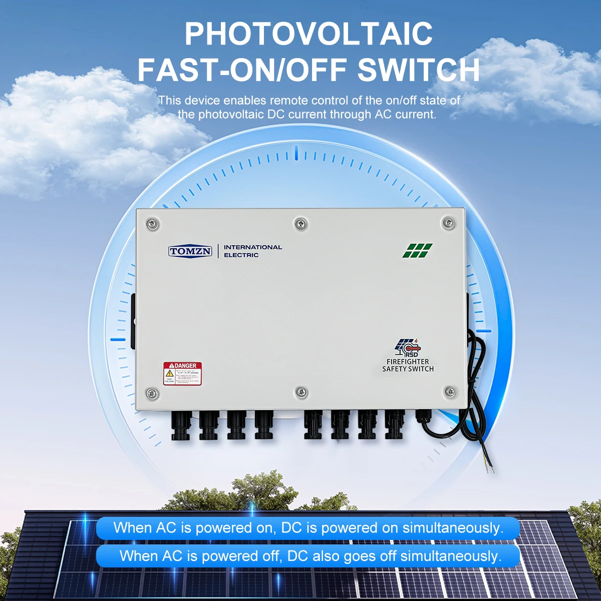 TOMZN Rapid Shutdown Device 4 String 1000V 40A Solar Panel Disconnect Switch Firefighter Safety Switch Remote Emergency Shut Off