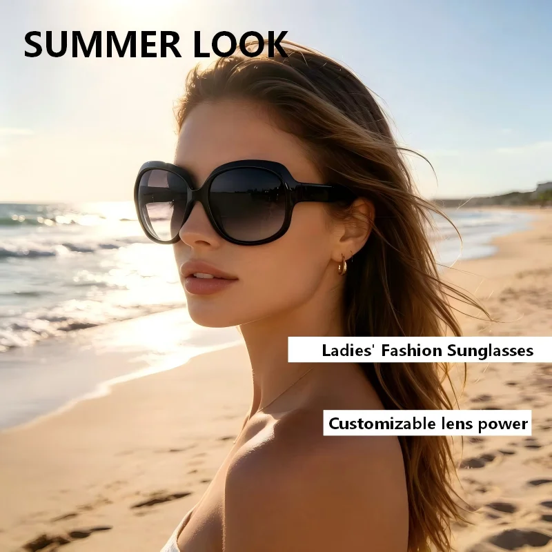 Luxury Style Women Sunglasses Custom Prescription Myopia UV400 Fashion Shades for Beach Travel