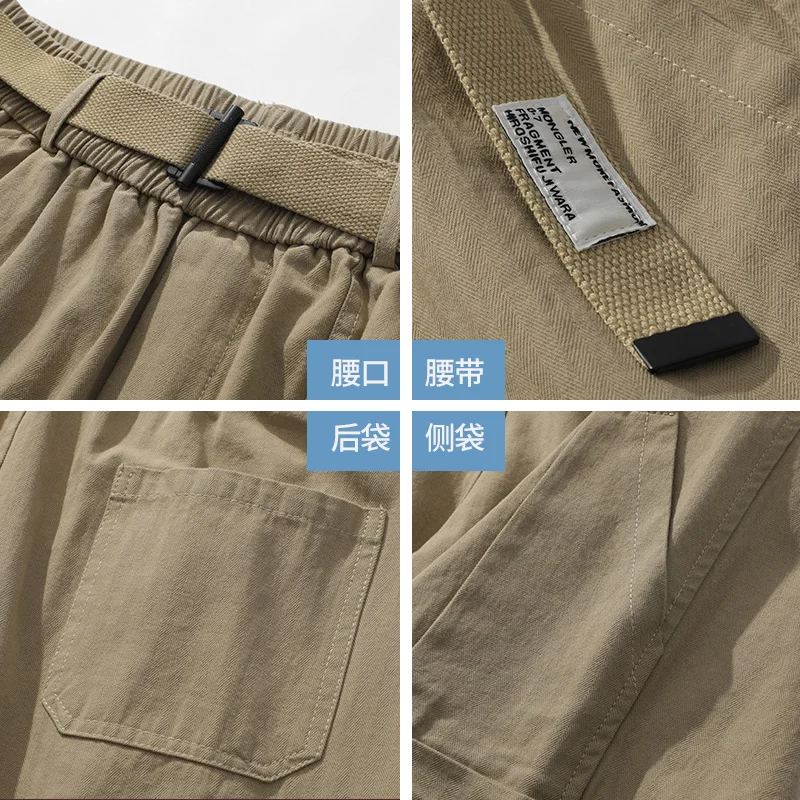 DUKEEN Work Style Shorts Men\'s Summer Loose Casual Pants Elastic Waist Middle Pants Khaki Five Pants Men