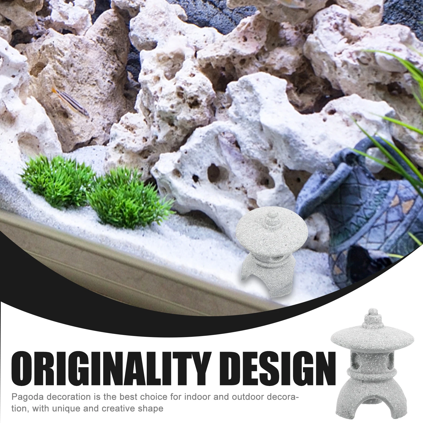 

2Pcs Mini Round Stone Lantern Pagoda Durable Sandstone Home Garden Decor Micro Landscape Pavilion Ornament Pagoda Statue