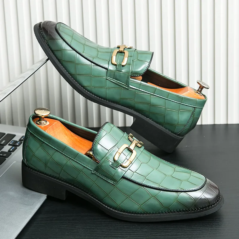 

Elegant Green Mens Dress Shoes Comfortable Casual Leather Shoes Loafers for Men Pointed-Toe Formal Shoes Man zapatos de hombre