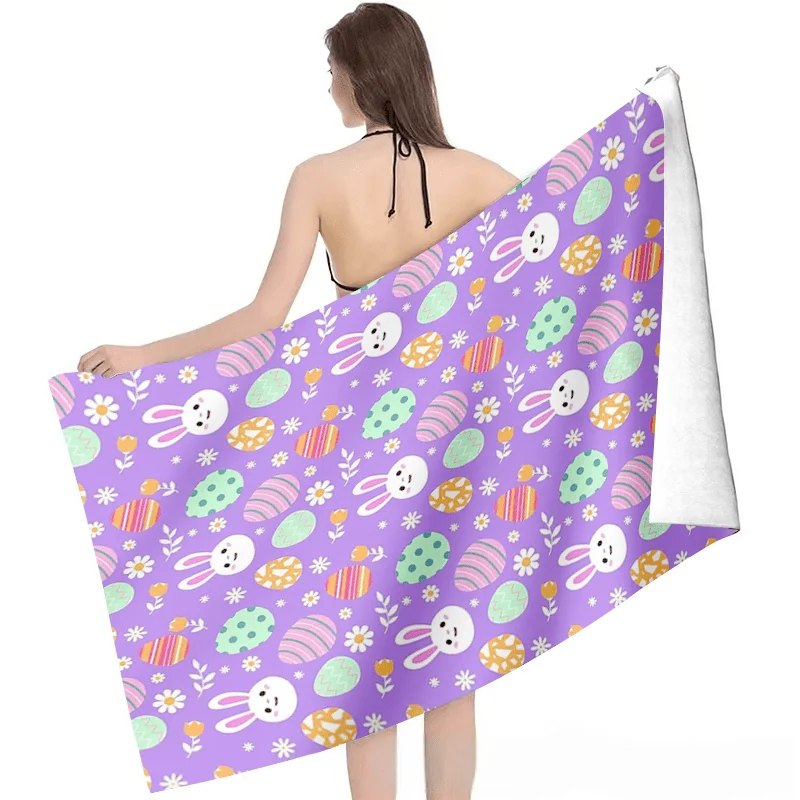 1pc Easter Bunny & Egg Print Bath Towel - Soft Microfiber Quick-Dry Highly Absorbent Beige-Friendly & Bathing, Cute Rabbit Egg