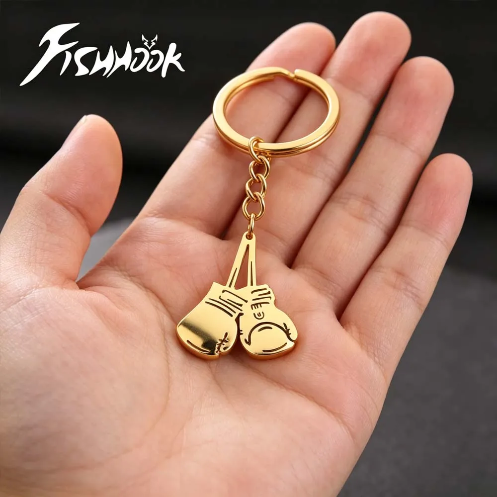 Boxing Glove Keychain Gift for Woman Men Boy Sports Fight Key Chain Ring Gold Color Pendant Stainless Steel Metal Jewelry