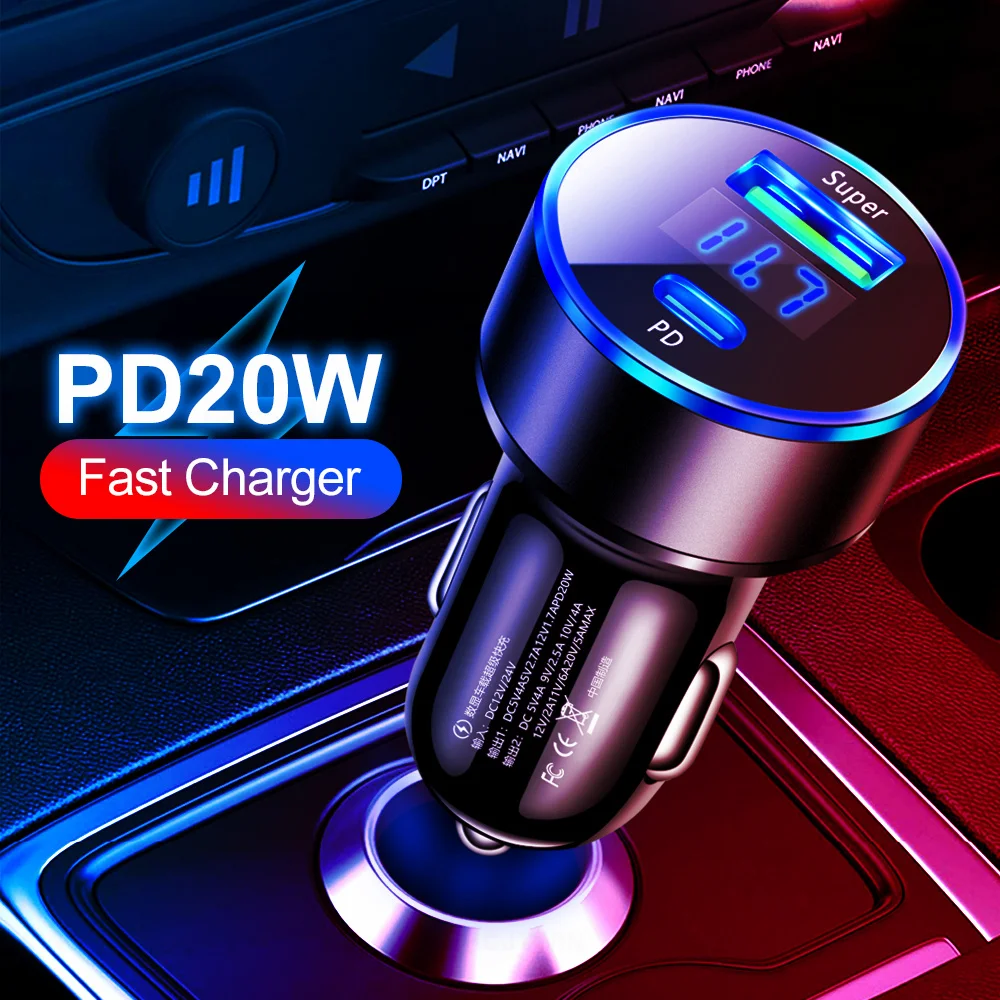 20WUSB Car Charger USB Type C Auto Cigarette Lighter Adapter Mobile Phone Fast Charging Charger For iPhone 14 13 Pro Max Samsung