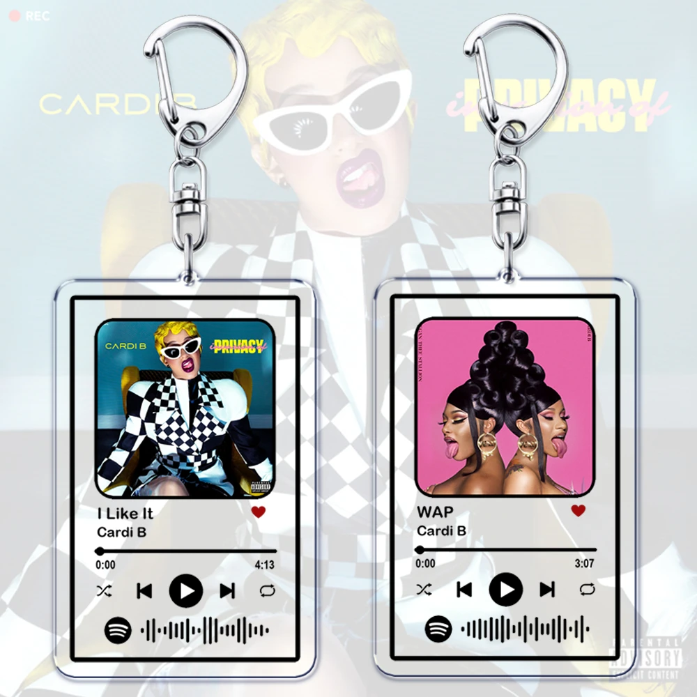 Popular Rap Singer Music Keychains for Women Bag Accessories I Like It WAP Bodak Yellow Rapper Playlist Keying Jewelry Fans Gift