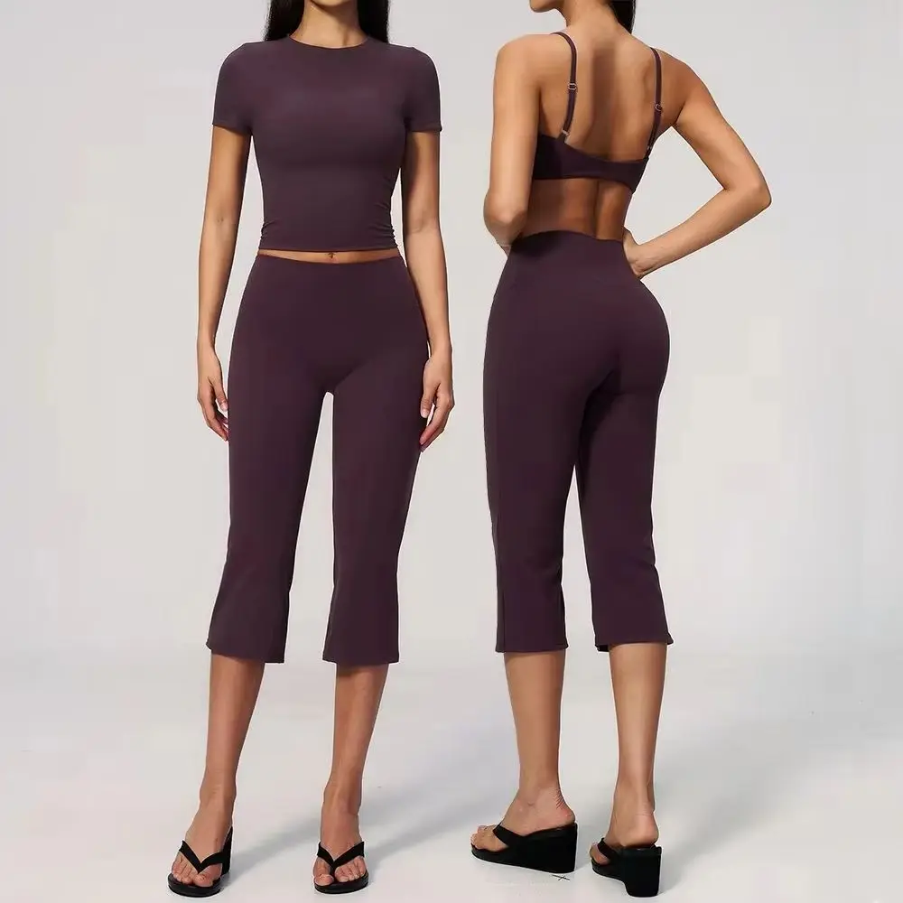 2 Pieces Women's Tracksuit Yoga Sets Athletic Wear Fitness Suit Gym Outfits Workout Clothes Push Up Sports Bra Capri Pants Suit