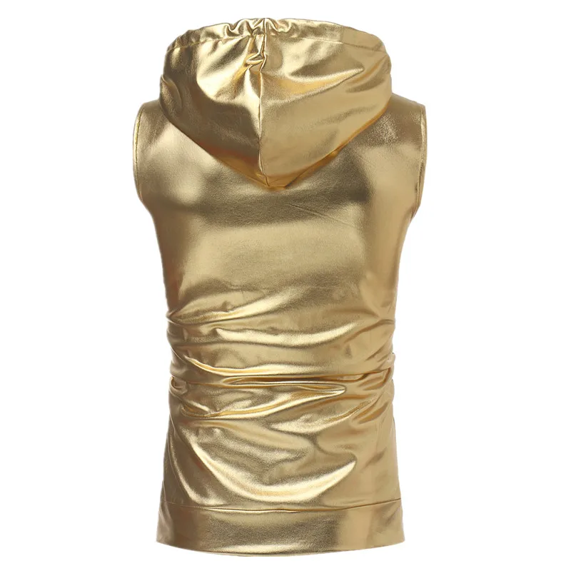 Fashion Male Hooded Vest Black / Gold / Silver Men Bar KTV Stage Casual Sleeveless Top