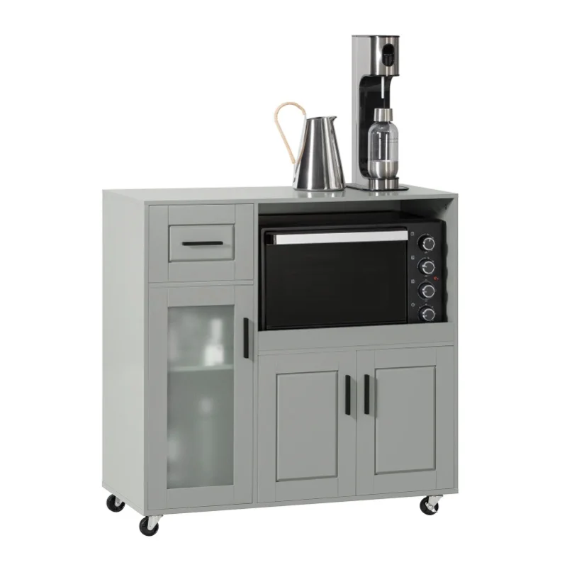 SoBuy FSB78-HG Sideboard auf Rollen Küchenwagen Mikrowellenschrank Küchenschrank Rollwagen Küchekommode Küchentrolley