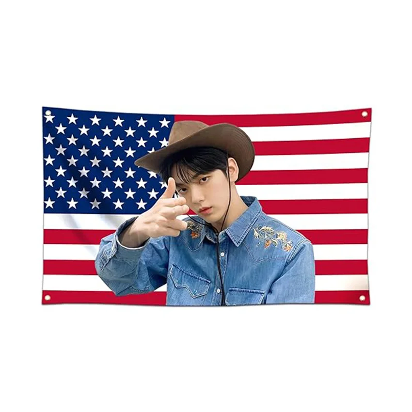 TXT SOOBIN American Flag 5x3 FT Cowboy Flag Funny Flag for Room Merch Bedroom College Living Room Wall Decor K-pop Fan Gifts