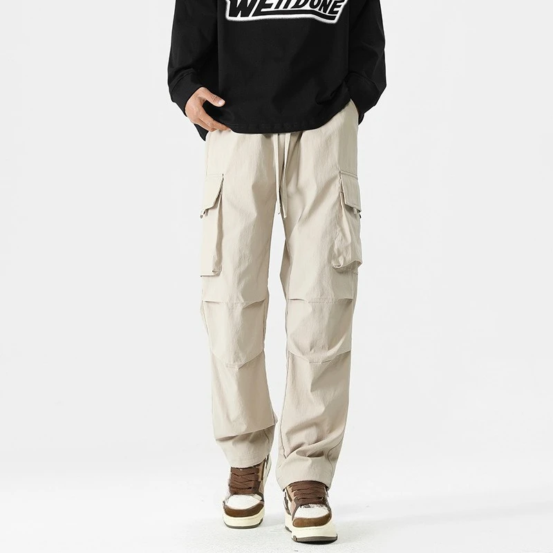 

2025 Spring Autumn Fashion Men's Casual Trendy Solid Color Loose Wide Leg Straight Pleated Outdoor Trousers Male Pants Clothes