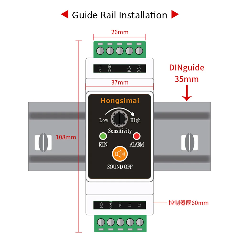 1Set Wire Water Leakage Detector With 5/10/15/20/30M Cable RS485 Relay NC/NO Output Warehouse Base Station Water Leaking Sensor