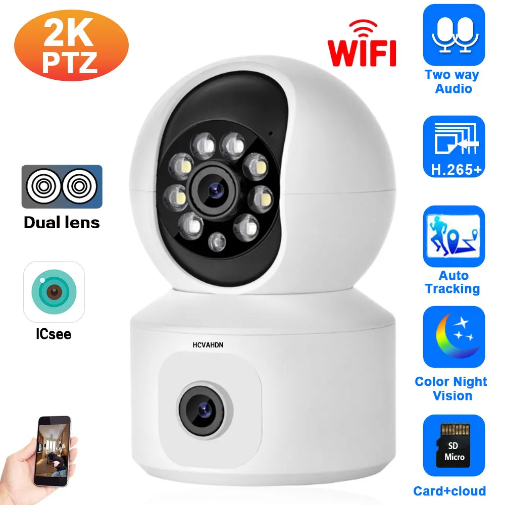 

HD 4MP Dual Lens CCTV Wifi PTZ Camera Indoor Home Auto Tracking Wireless Baby Monitor Camera 2 Way Audio Surveillance IP Cam