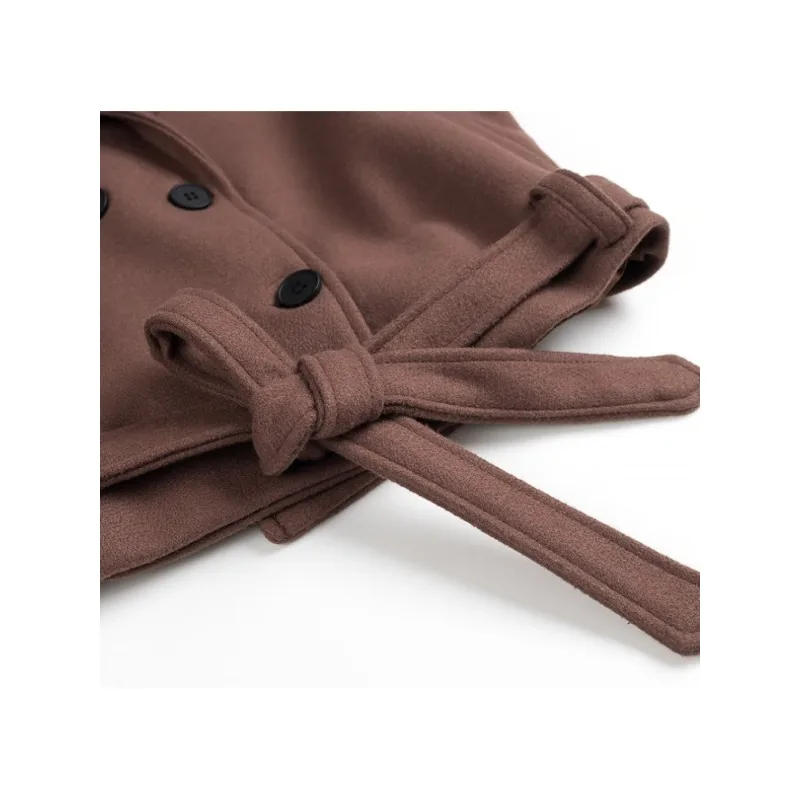 Cross-border European ， American women's clothing AliExpress popular casual loose double buckle lapel temperament woolen jacket