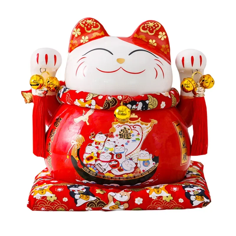 Lucky Cats Piggy Bank, Cashier Display, Creative Ornaments, Fine Workmanship, Large Capacity, Ceramic Japanese Style, Home Decor