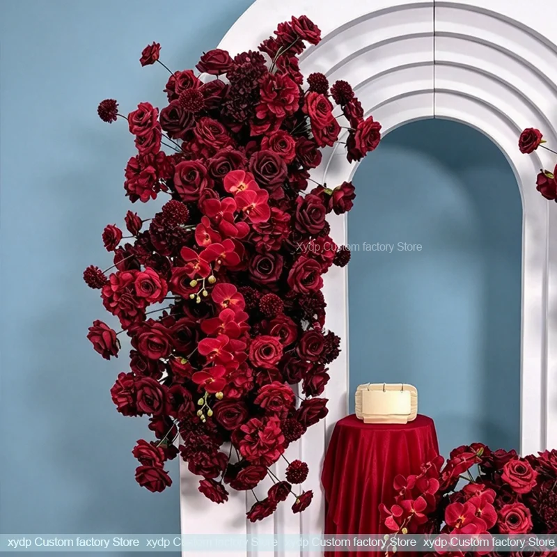 5D Burgunderrote Rosen-Orchideen-Kunstblumen-Hängeblumenreihe für Hochzeitsbogen, Hintergrunddekoration, Blumenweg, Blumenkugel, Bühnen- und Partydekoration – Detail 7