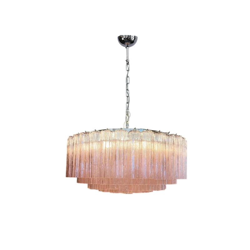 Round 50-100cm Pink Ocean Glass Dimmable LED Chandelier Hanging Lamps Lustre Suspension Luminaire