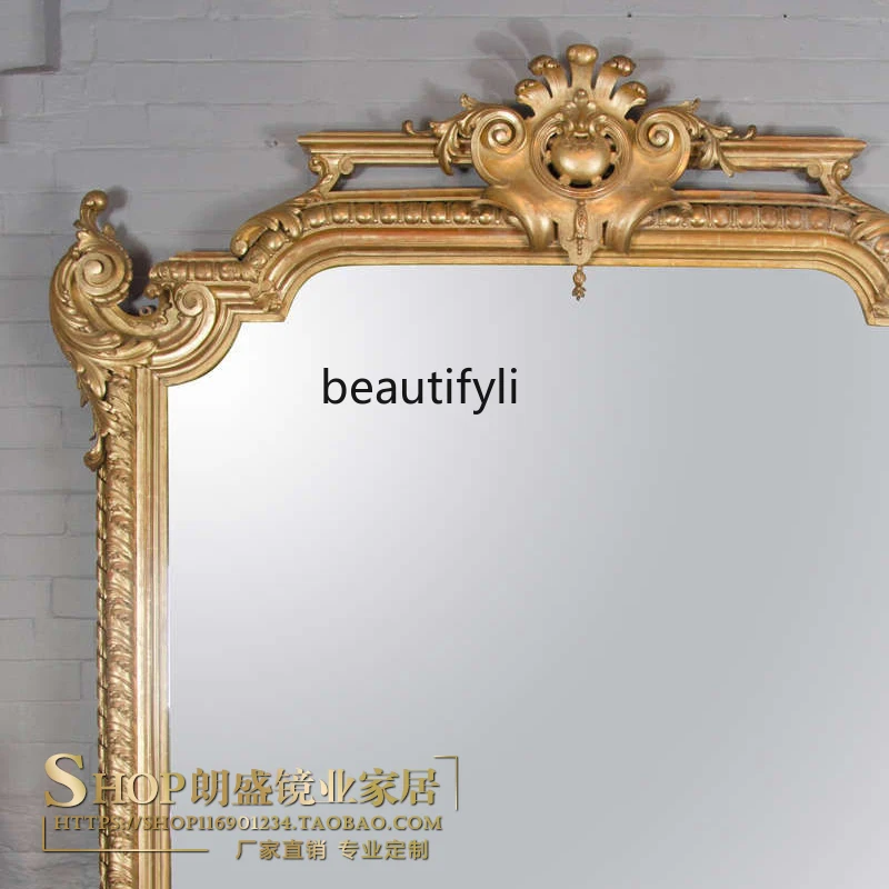 European and American wall-mounted decorative mirror, classical carved living room wall, bedroom dressing mirror