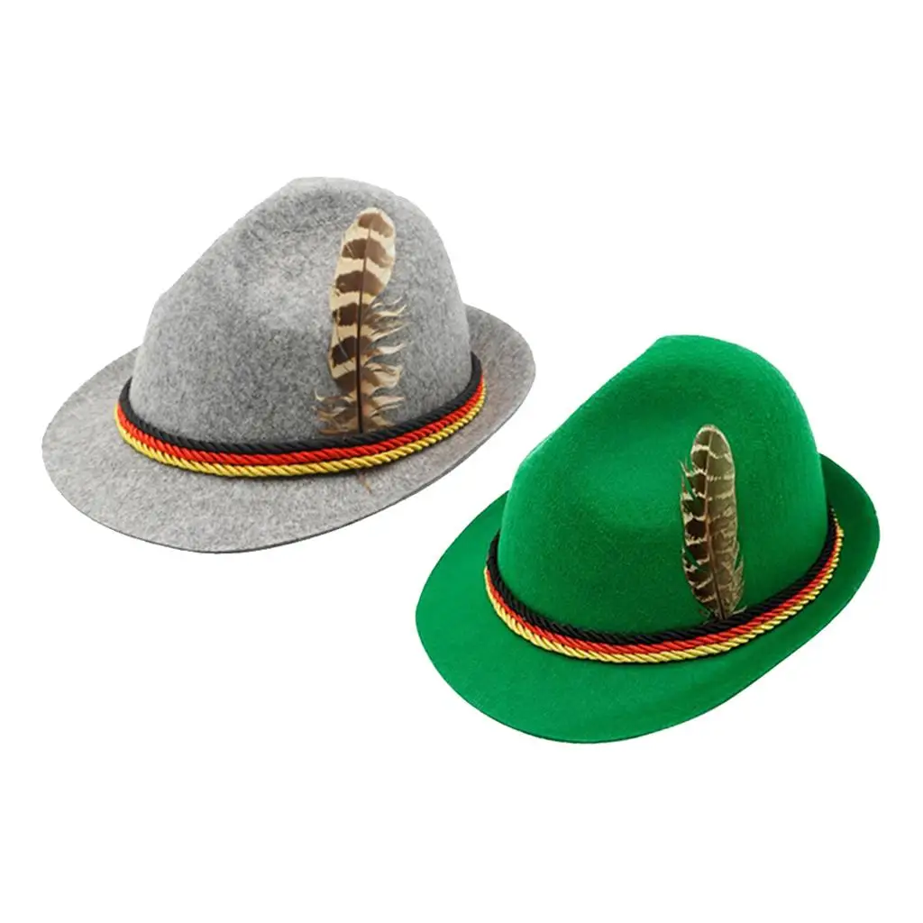 Holiday Oktoberfest Wool Bavarian German Fedora Hat Beer Costume Cosplay Hat for Men Women Wool Felt Derby Bowler Hats