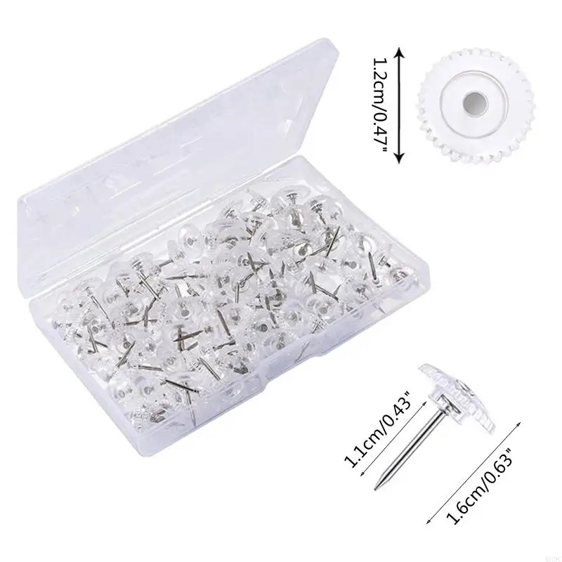 W89C 100pcs Pushpins trang trí đặt hộp nhỏ Clear Clear Clear Set Hộp được niêm phong cho lý tưởng cho người lớn hiển thị áp ảnh