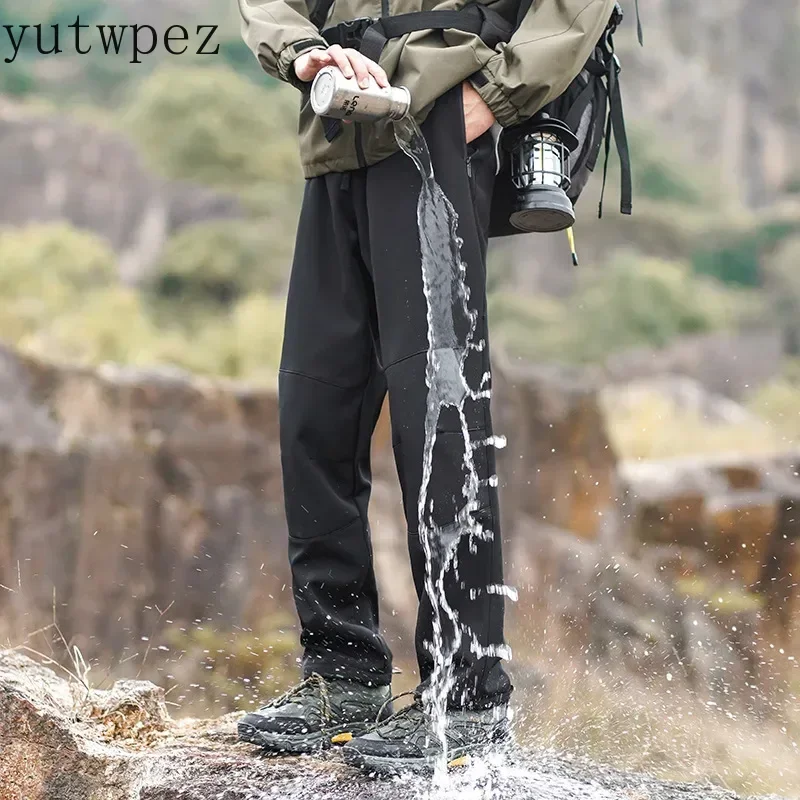 Unisex Outdoor Climbing Skiing Sports Hiking Soft Shell Trousers Graphene Knee Pad Fleece Lined Windproof Waterproof Warm Pants