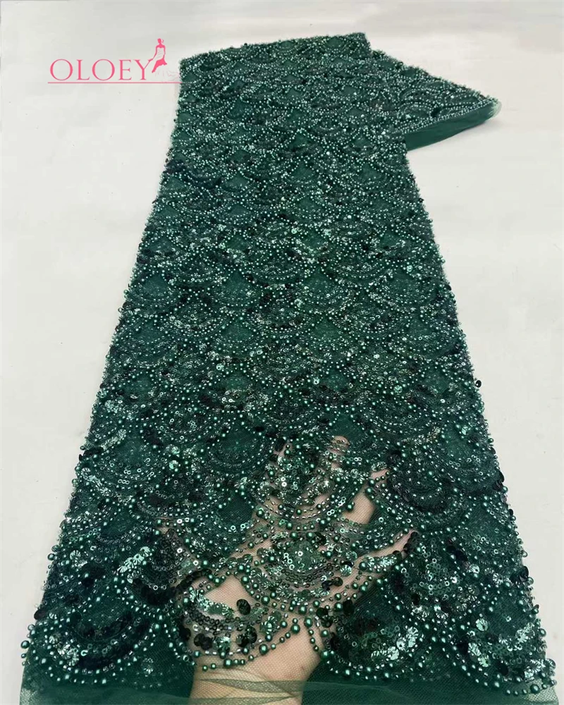 

High Quality Handmade African Lace Fabric with Beads And Sequins for Wedding Dresses And Parties Latest Fashion Trend