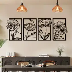 4pcs black metal lotus flower wall art decoration, living room office restaurant lobby wall decoration,