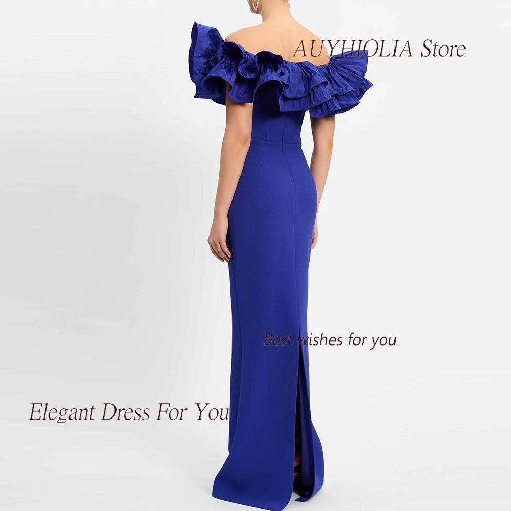 Crepe Evening Dresses For Sexy Women 2024 정장원피스 Vestidos de festa Elegant Pleated Formal Mermaid Blue Cocktail Long Party Gowns