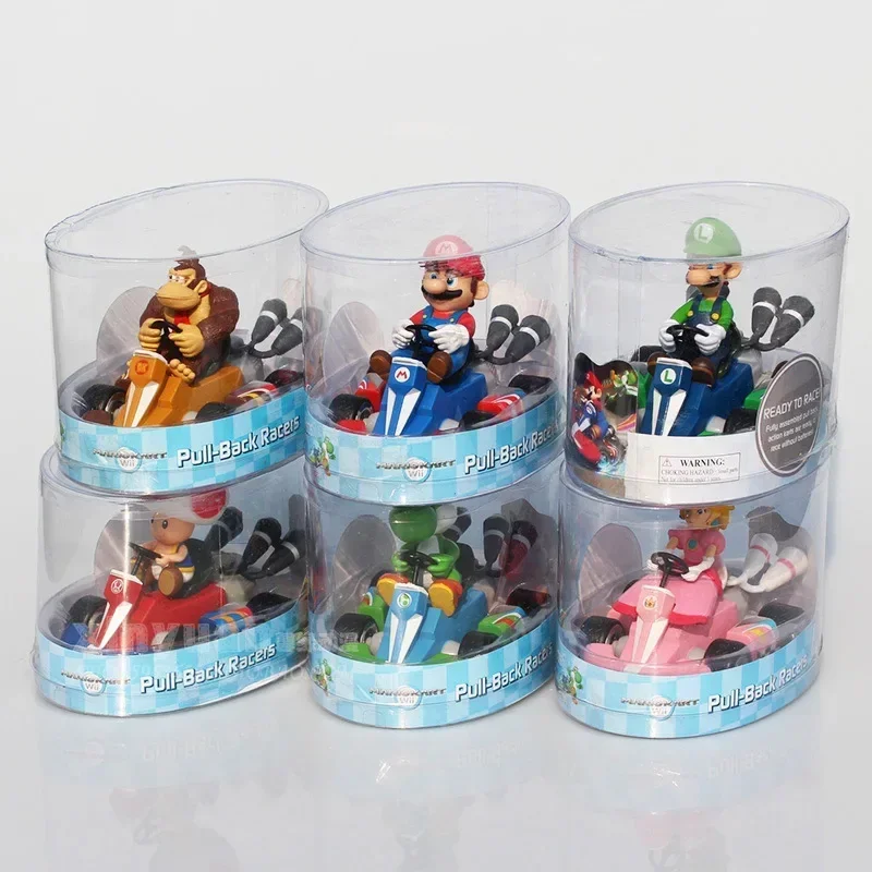 Super Mario Bros Toys Go Kart Mario Yoshi Luigi Bowser Donkey Kong Anime Figures Pull Back Car Toys Model Ornament Kids Gifts