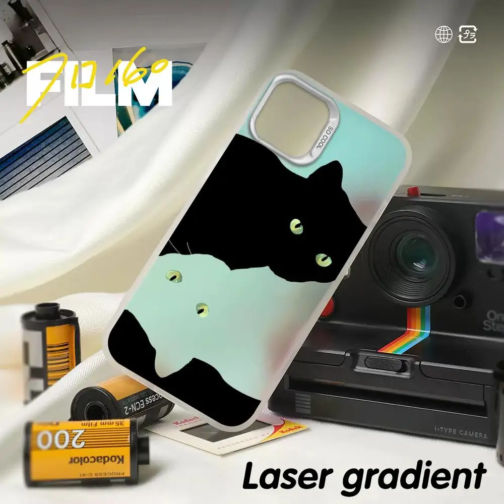 Прохладный черный кот, модный дизайн, чехол для телефона с градиентом IMD, красочный серебряный чехол для iPhone 17, 16, 15, 14, 13, 12, 11 Pro Max Прохладный черный кот, модный дизайн, чехол для телефона с градиентом IMD, красочный серебряный чехол для iPhone 17, 16, 15, 14, 13, 12, 11 Pro Max