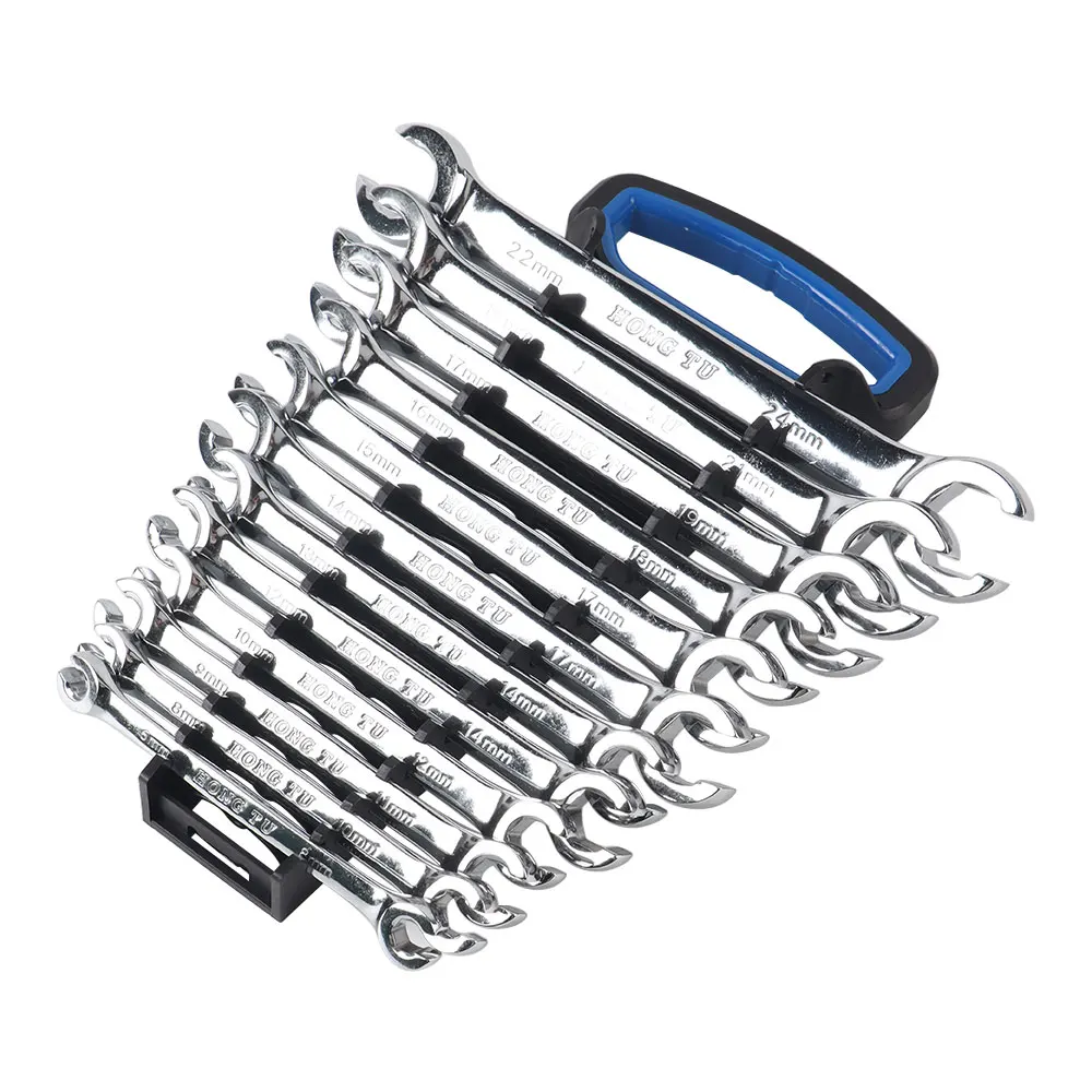 Chave inglesa com plástico Rack, Flare Nut Wrench Set, Chaves De Tubo De Óleo, 12Pcs