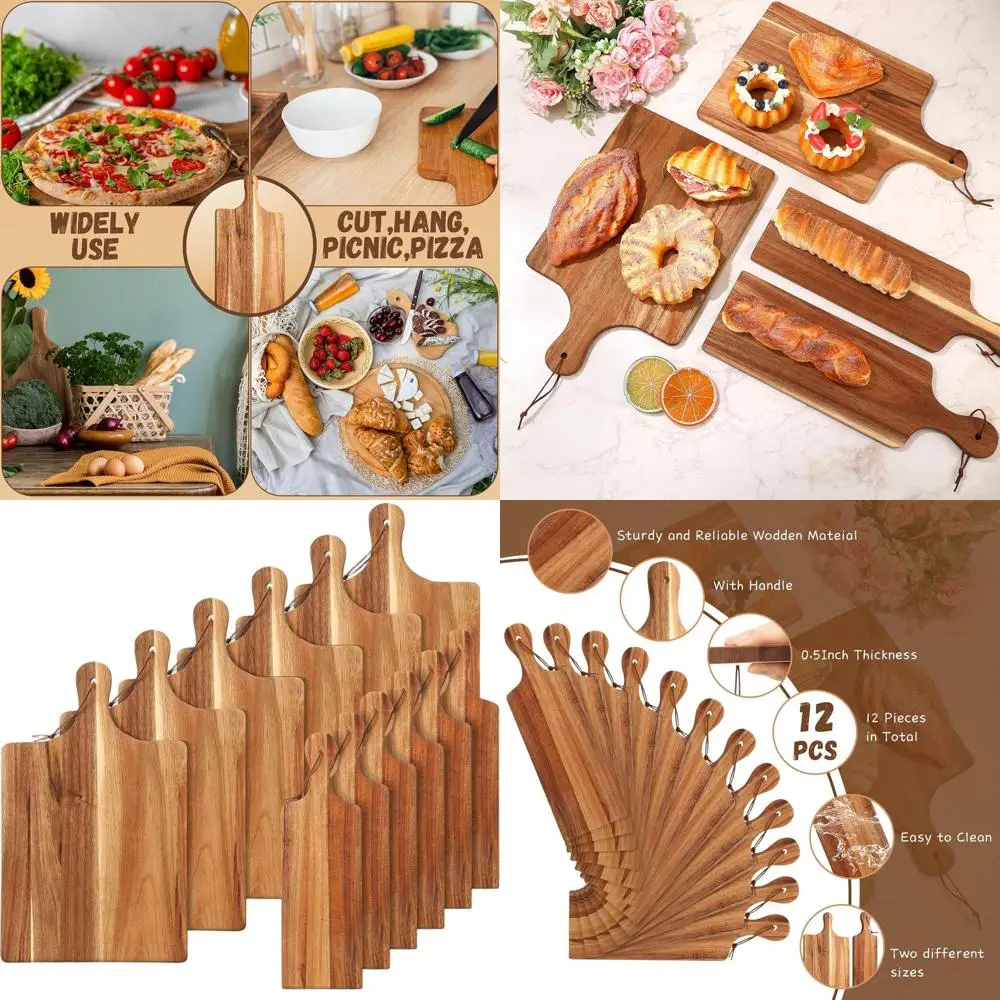 

12-Piece Acacia Wood Cutting Board Set with Handles, Ideal for Chopping, Serving, and Gifting on Special Occasions