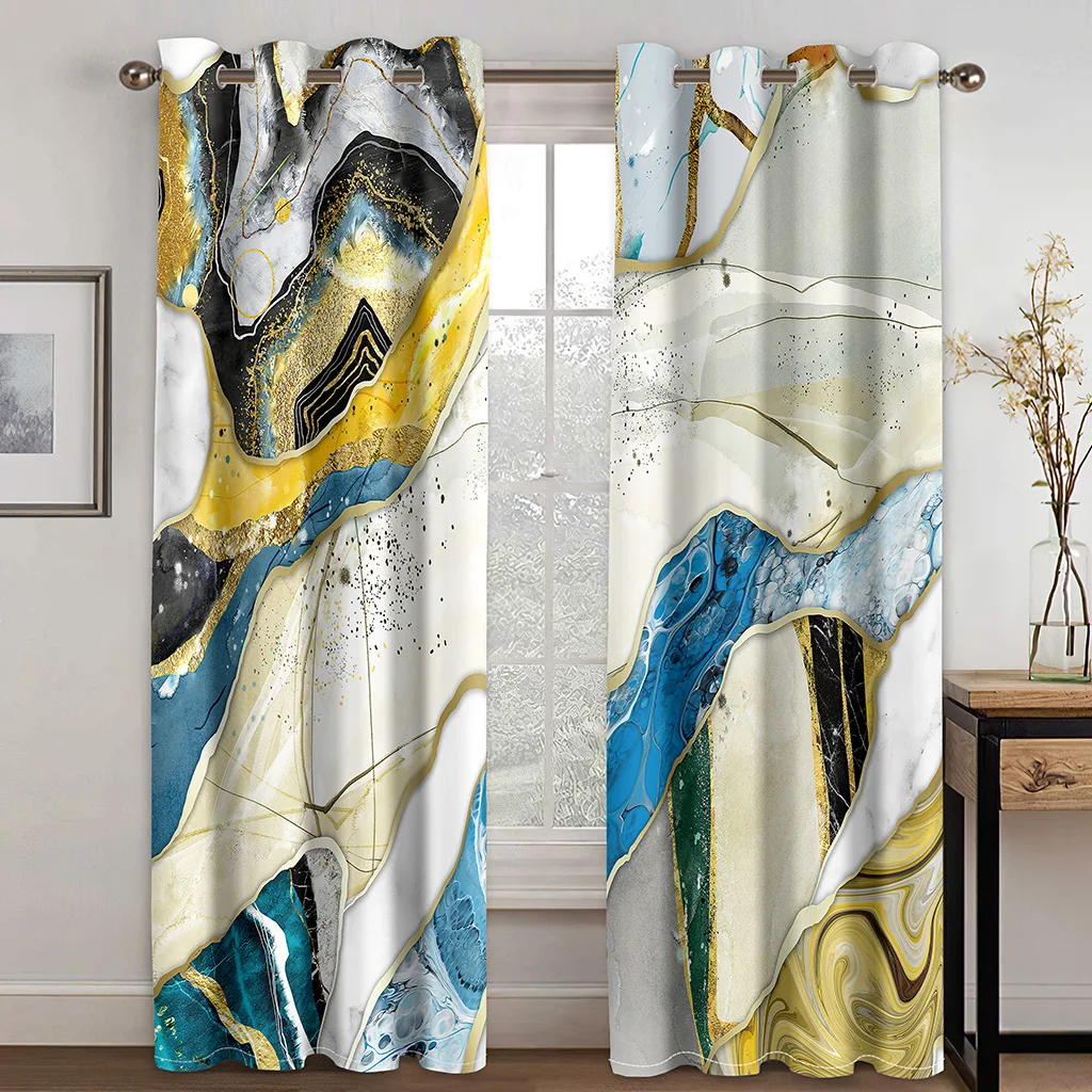 

2pcs Modern Abstract Art Marble Textured Geometric Print Drape RodPocket Curtain Semi Blackout Curtains For Living Room Bedroom