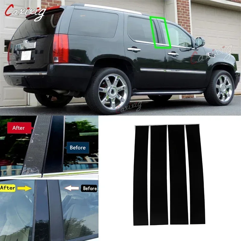 For Cadillac Escalade 2007 2008 2009 2010 2011 2012 2013 2014 Trims Sticker Accessories Glossy Black Pillar Posts Window Cover