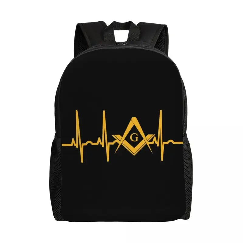 Custom Heartbeat Freemason Backpack for Men Women Waterproof College School Masonic Mason Bag Printing Bookbags