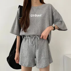 2024 Summer Two Piece Suit White Short Sleeve T-shirt Shorts Two Piece Sets Women Loose High Waist Casual Sports Top Pants Home