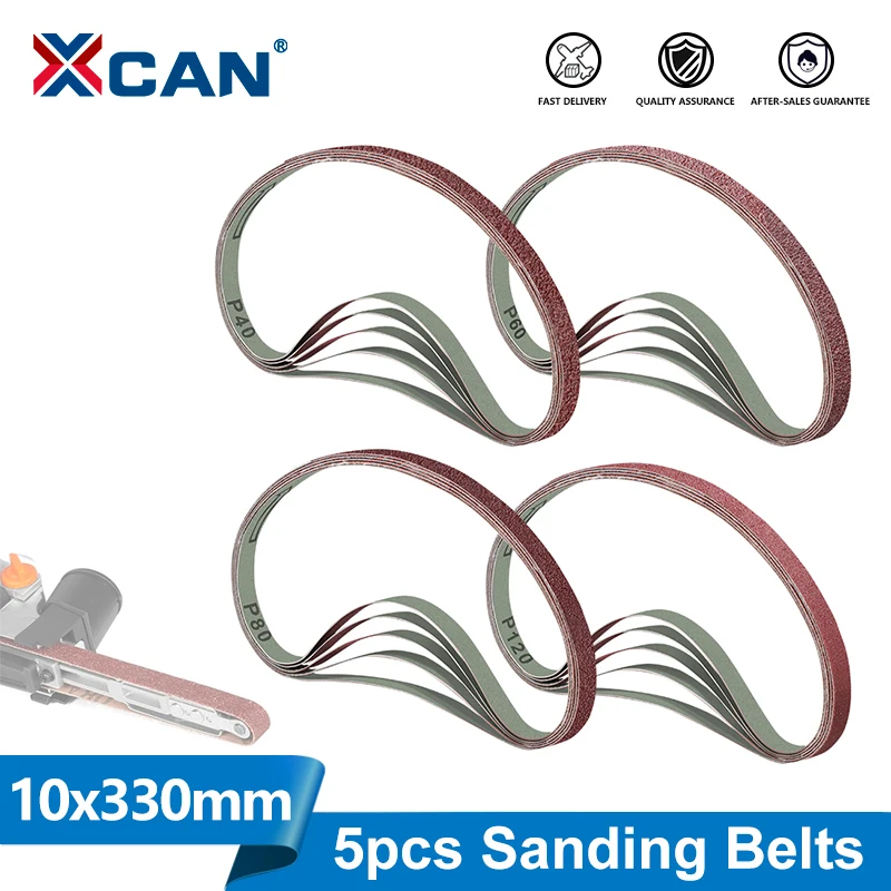 XCAN 5pcs 10x330mm Sanding Belts 40/60/80/100/120/180/240/320 Grit Abrasive Belt for Wood Furniture Metal Grinding Polishing