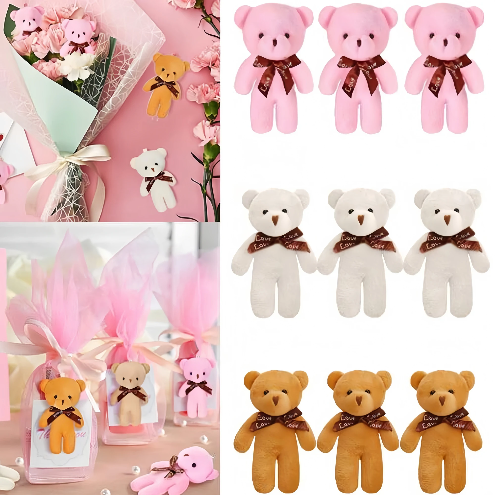 10pcs Mini Cute Cartoon Plush Bear Birthday Girl Gift Doll for Birthday Wedding Party Favors Supplies DIY Accessory
