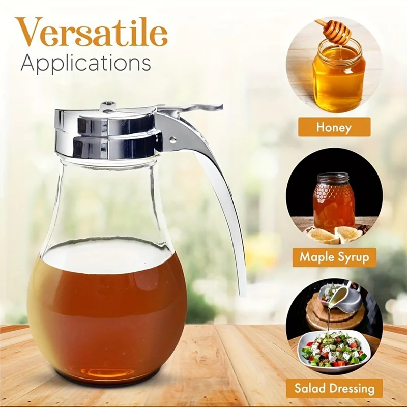 AT21-Glass Syrup Bottle, No Drip Design For Maple Syrup, Honey Dispenser, Dishwasher Safe Syrup Dispenser Container