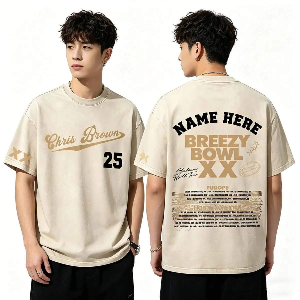 

Washed Vintage Rapper Chris Brown Breezy Bowl XX Tour T-shirt Men Fashion Hip Hop Street T Shirt Cotton Casual Oversized Tshirt