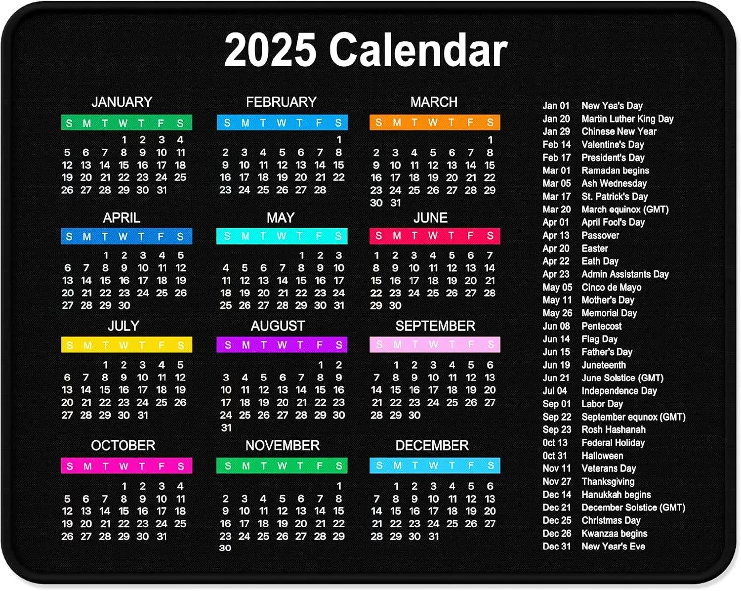 New Year Small Mouse Mat 2025 Calendar Mousepad Black Square Anti-Slip Rubber 22x18cm Gaming Rug Office Laptop Computer Office